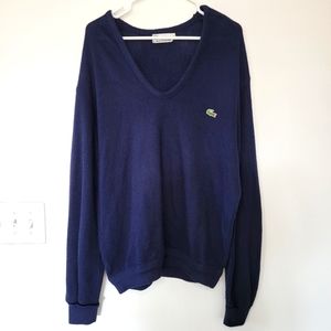 60s Izod Lacoste V Neck Sweater navy blue Vintage XL Slouchy Grandpa alligator